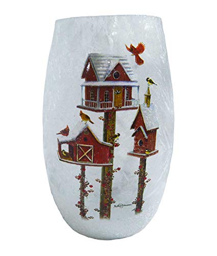 Stony Creek - Frosted Glass - 5" Lighted Vase - Red Birdhouses