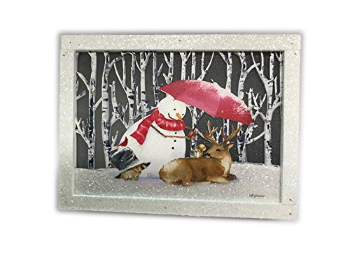 Stony Creek - Laser Cut - 8" Wall Plaque Lighted - Red Umbrella Snowman