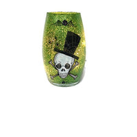 Stony Creek - Glitter Glass - 5" Lighted Green Vase - Skull