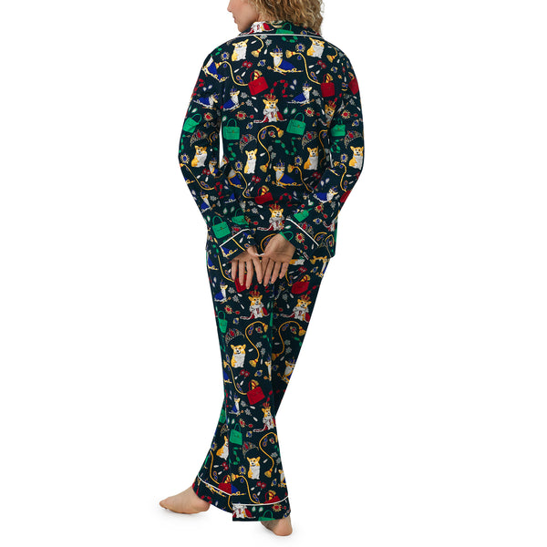 BedHead - Classic Long Sleeve Pajama Set - Royal Corgis - X-Small