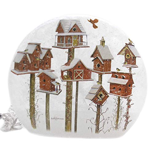 Stony Creek - Frosted Glass - 10" Round Lighted - Red Birdhouses