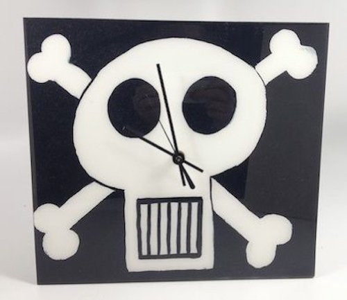 Sweet Art Attack - Novelty Wall Clock - Black & White Skull