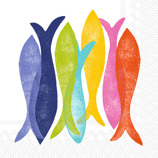 Boston International - 3-Ply 5" Cocktail Napkins - Hand Stamp Fish