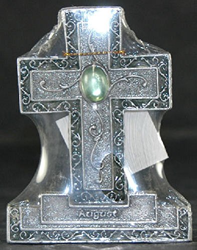 Encore - Free Standing Silver Cross with Gemstone - Green  - August