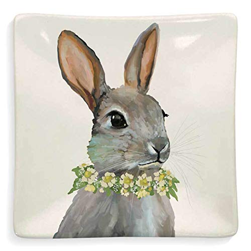 GreenBox - Decorative Dish 4.5" x 4.5" - Bunny w/ Flower Wreath