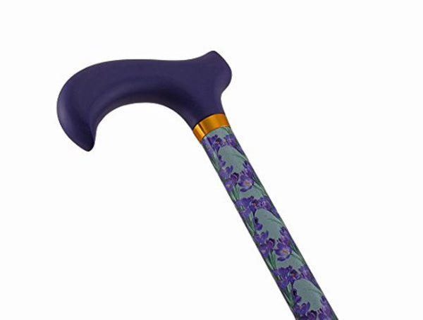 Harvy Canes - Purple Fields Floral Print - Adjustable Aluminum Cane - Wood Derby Handle