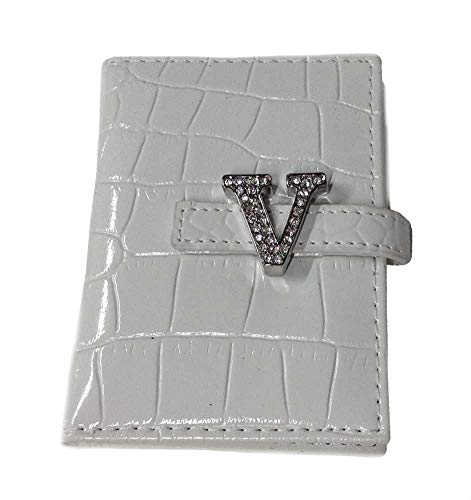 Russ Berrie - Pocket Size Notebook - White - Rhinestone Monogrammed "V"