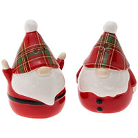 Boston International - Salt & Pepper Set - Wallace Plaid Santa Gnome