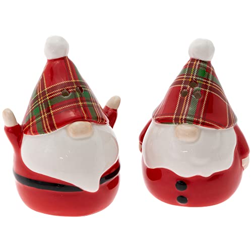 Boston International - Salt & Pepper Set - Wallace Plaid Santa Gnome