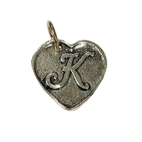 Wax Insignia - Seal Heart Charm - Silver Plated - "K"