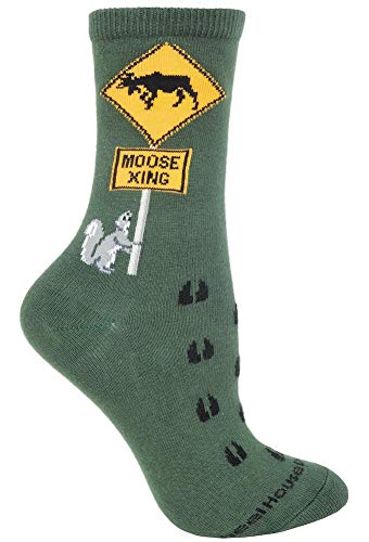 Moose Xing Forest Green Cotton Ladies Socks