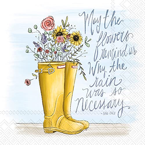 Boston International - 3-Ply 5" Cocktail Napkins - No Rain No Flowers