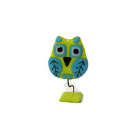Glass Fire - Fused Glass Bobbling Owl - Small - Yellow & Light Blue