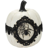 Boston International - 7" Halloween Pumpkin - White w/ Black Spider & Lace
