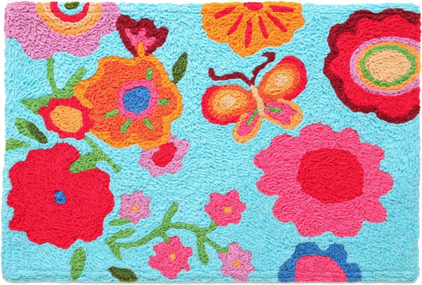Jellybean - Indoor/Outdoor Rug - Watercolor Flowers & Butterfly