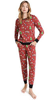 BedHead - LS Pullover Crew & Jogger PJ Set - Peanuts Holiday Party - Large