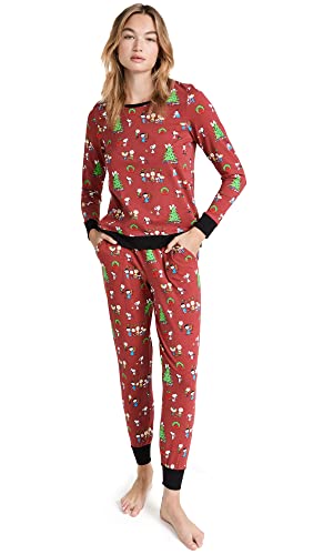 BedHead - LS Pullover Crew & Jogger PJ Set - Peanuts Holiday Party - Large