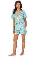 BedHead - Stretch Short Sleeve Shorty PJ Set - Sunny Days - Small Turquoise