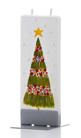 Flatyz Twin Wick Unscented Thin Flat Candle - Decorated Christmas Tree with Star