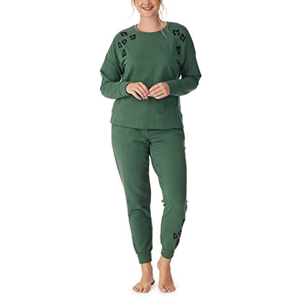 BedHead Pajamas - French Terry Lounge Set - Emerald Leopard - X-Small