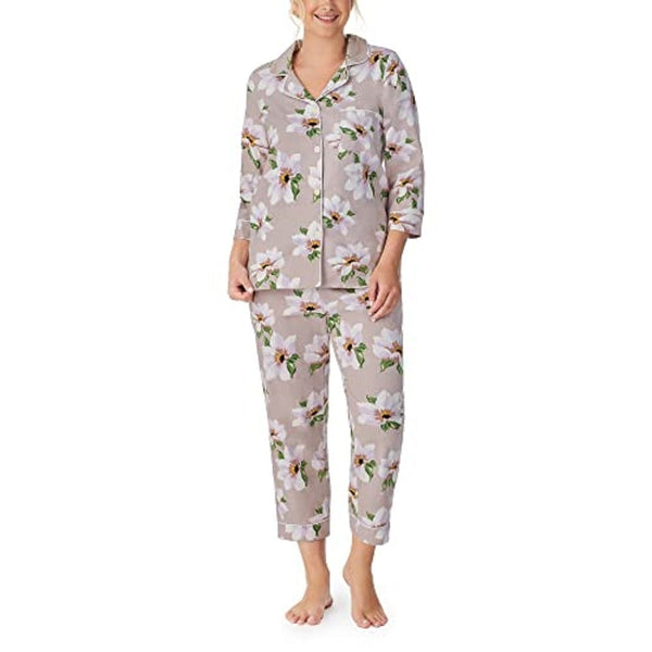 Bedhead - 3/4 Sleeve Classic Flannel Cropped PJ Set - Winter Magnolia - Large
