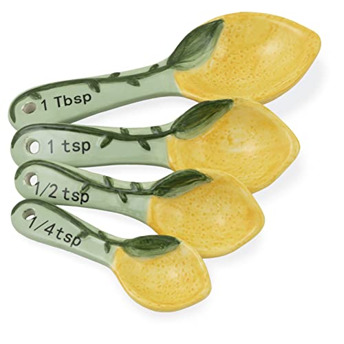 Boston International - Ceramic Measuring Spoons - Set of 4 - Painterly Lemons