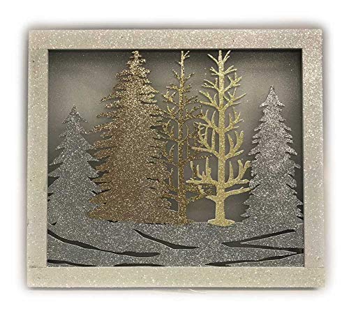 Stony Creek - Laser Cut - 16" Wall Plaque Lighted - Silver Trees