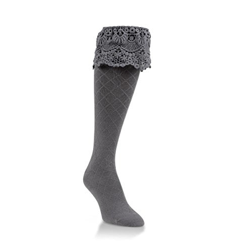World's Softest Socks - Weekend Collection - Sassy Knee-Hi - Grey Lace Boot Sock