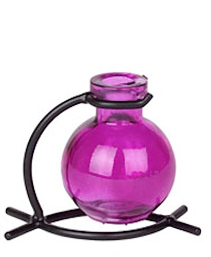 Couronne - 3.5" Casablanca Glass Vase & Metal Stand - Fuchsia