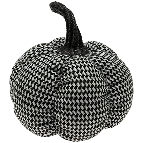 Boston International - Large Fabric Pumpkin - Black & White Hound's-tooth