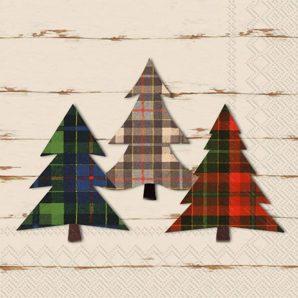 Boston International - 3-Ply 5" Cocktail Napkins - Checkered Pines - Cream