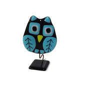 Glass Fire - Fused Glass Bobbling Owl - Small - Black, Blue & Green