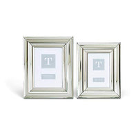 Two's Company Classique Set of 2 Photo Frames with Half Round Silver Mirror Profile Includes 2 Sizes: 4" x 6" and 5" x 7" (Stands Horizontally/Vertically)