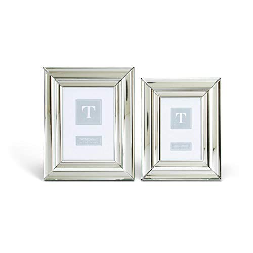 Two's Company Classique Set of 2 Photo Frames with Half Round Silver Mirror Profile Includes 2 Sizes: 4" x 6" and 5" x 7" (Stands Horizontally/Vertically)