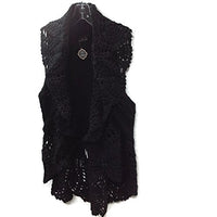 Coco & Carmen - Crochet Cable Knit Vest - Black - Large / Extra Large