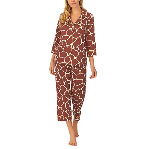 BedHead - 3/4 Sleeve Cropped Woven Cotton PJ Set - Giraffe - Small