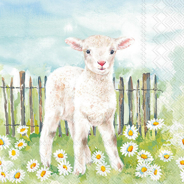Boston International - 3-Ply 6.5" Lunch Napkins 20 Count - Lamb In The Meadow