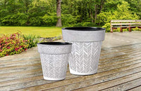 Studio M - Art Planter - 15" & 12" - Faux Concrete Herringbone & Triangles - Set of 2