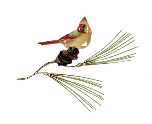 Bovano - Wall Sculpture - Female Cardinal on Pine Needles with Pine Cone