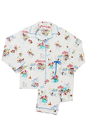 The Cat's Pajama Flannel Pajama - Flower Cart White - Women X-Small