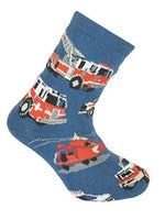 Wheel House Designs - Emergency Vehicles on Blue Socks - Childs 6-8.5