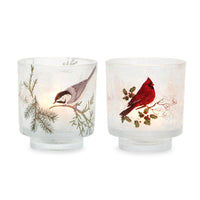 Two's Company - Set of 2 Frosted Tealight Candleholder - Holiday Tweet