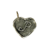 Wax Insignia - Seal Heart Charm - Silver Plated - "P"