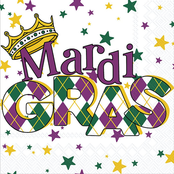 Boston International - 3-Ply 5" Cocktail Napkins 20 Count - Mardi Gras Crown