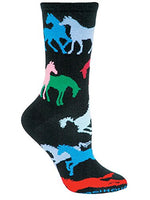 Wheel House Designs - Horse (Colorful) on Black Socks - 10-13