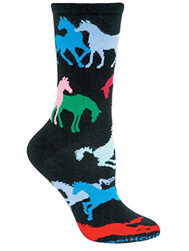 Wheel House Designs - Horse (Colorful) on Black Socks - 10-13