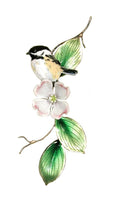 Bovano - Wall Sculpture - Chickadee Looking Left on Dogwood