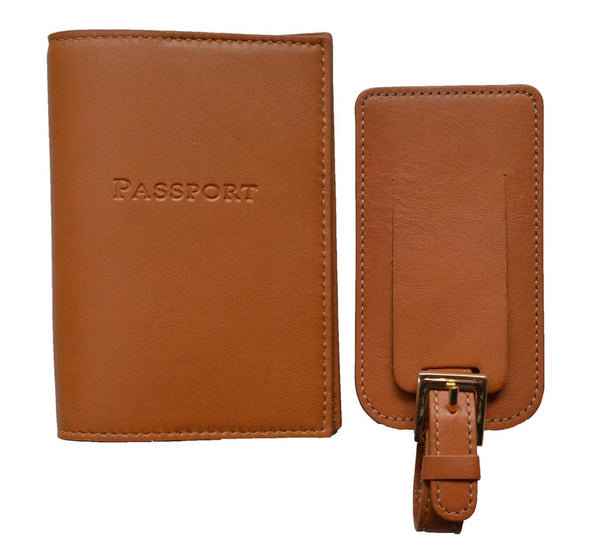 Graphic Image - Calfskin Leather - Passport Case & Luggage Tag - British Tan