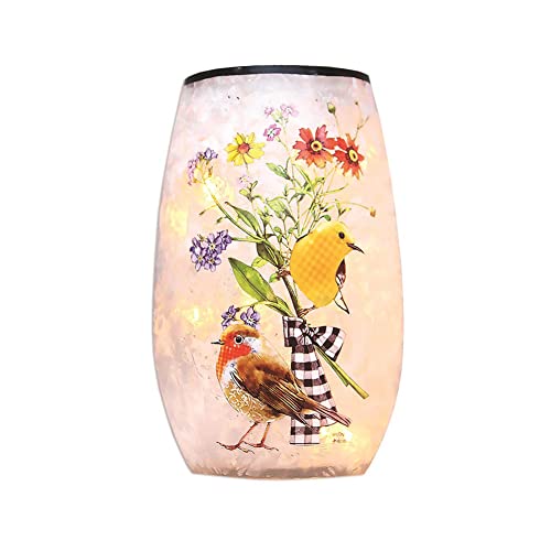 Stony Creek - Frosted Glass - 5" Lighted Vase - Birds & Bouquet