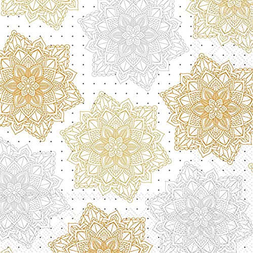 Boston International - 3-Ply 6.5" Lunch Napkins - Ornament White Gold